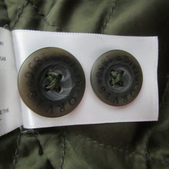 Vtg Orvis Men L Olive Green Barn Canvas Field Jacket Coat Corduroy Collar - Picture 12 of 13